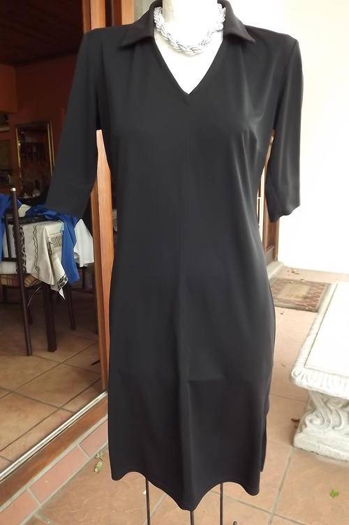 Black Sleek V Neck Dress with Collar in size 8/32 - 100% Polyester wash & wear fabric by Woolworths