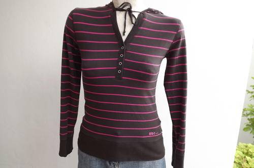OBR Top with Long Sleeves - Brown with Pink Stripes and Hood in size 10/34 - 100% Cotton - worn once