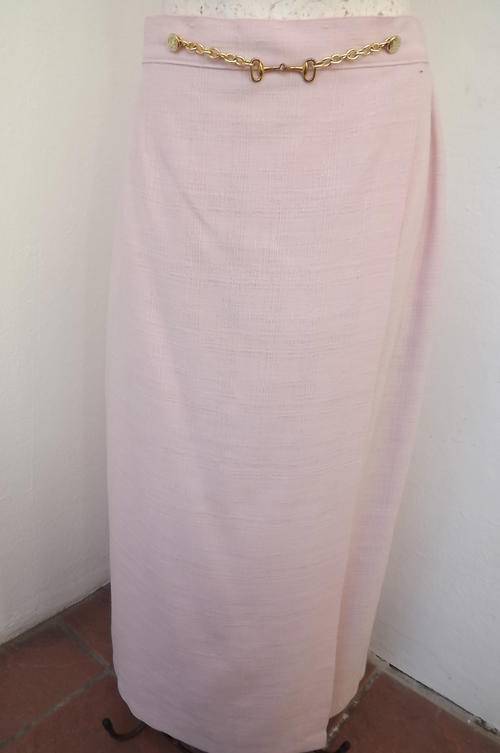 Dusty Pink Maxi Skirt with Fold Over Effect in size 16/40-Chain decoration on middle by Merien Hall