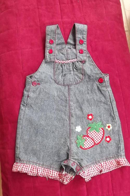 Denim Play Suit for 0-3 month old baby girl-Applique work & Embroidery on Front-very pretty & as new