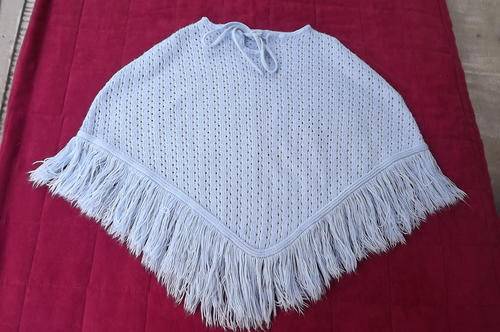 Light Blue Knitted Acrylic Poncho for 1-2 yr old Girl - Frilled Seam - Tie on the Front - good cond