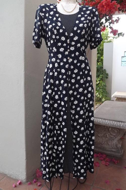 Navy 100% Viscose Long Woolworths Dress with 2 Layered Front in size 10/34 - very good condition