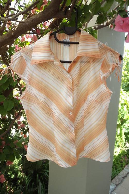 Peach & White Striped Blouse for 11-12 yr old Girl - bust 78cm, middle 68cm, good condition