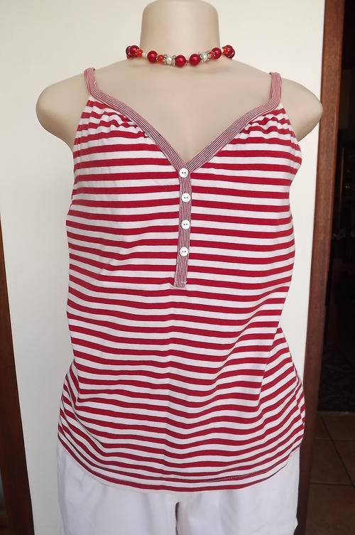 Red & White Striped Top with Cross Over Shoulder Straps in size 12/36 by Kelso Casual-used but G.C.