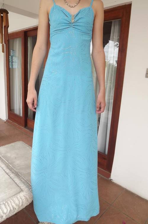 Long Light Blue Matric Farewell Dress for size 6/30 designed & made by student for herself-good cond