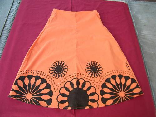 Homemade Orange Colour Skirt with Beautiful Black Circle Motif - see description for measurements