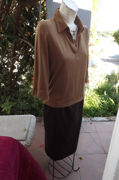 Caramel Colour Ladies Top in Soft Polyester with 3 Quarter Sleeves in size 12/36 by Exact - as new