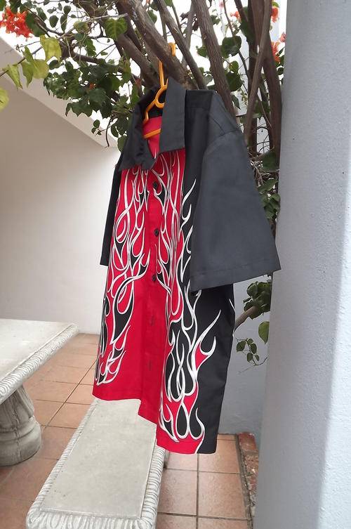 Eye-Catching Silky Black & Red Patterned Shirt for 8 to 9 yr old Boy in good condition