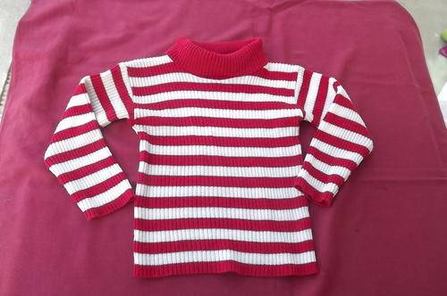 Red & White Knitted Striped Polo Neck Top for 18-24 month old - good condition