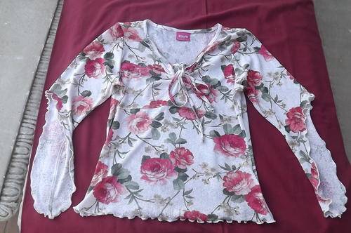 Lovely Top for 12-13 yr old by Gossip in Polyester wash & wear fabric with crimson colour roses
