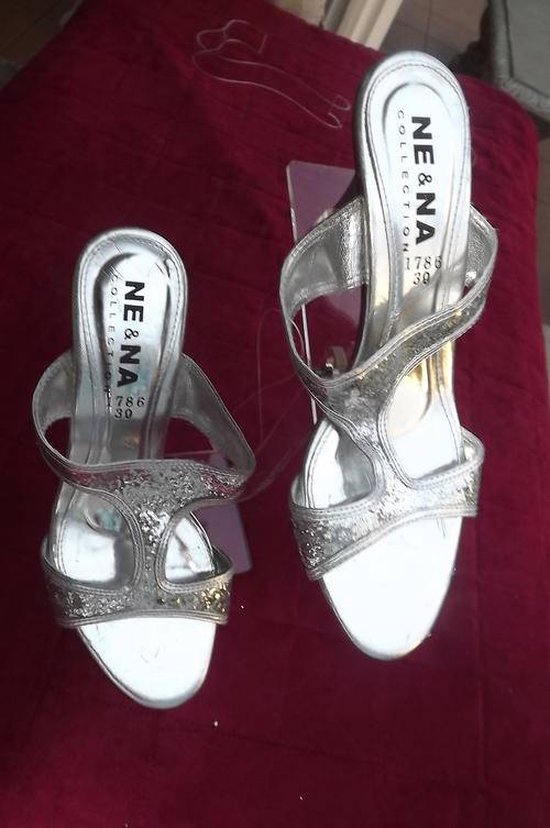 Pair of Silver Colour Ladies Sandals with Sequin Detail in size 6/39 by Ne & Na Collection -new item