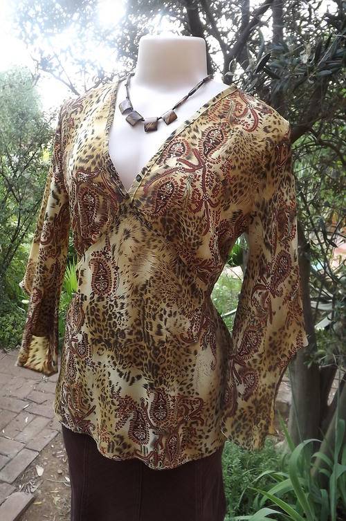 Mustard Colour Animal Print Top with Maroon Paisley Print in size 12/36 - good condition