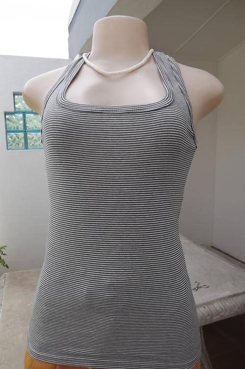 Grey & White Stretch Cotton Vest in Horizontal Stripes in size 12/36 - new item