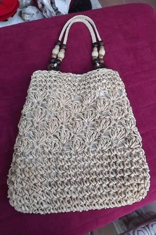 Natural Colour Rattan Bag with Lining and Storing Compartments inside - 33x37cm - as new