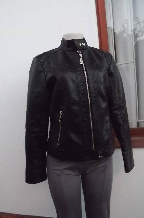 Black faux leather biker style jacket by Bods in size 34/10.Zipped front.High neck collar.Good condi