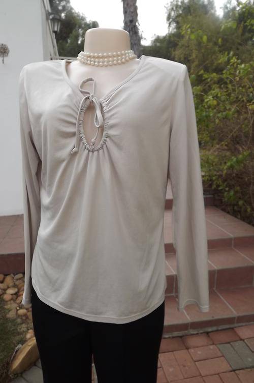 Ecru Colour Ladies Long Sleeve Top with Sexy Neckline by Define  size XL-will fit 18/42-good cond