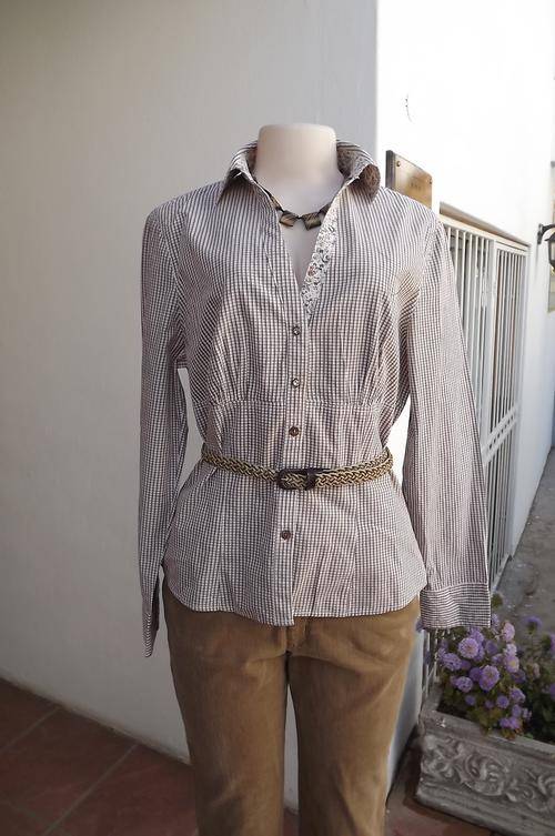 Beautiful brown & beige check Legit shirt in size 38/14.V button down front.Gathered under bustline.
