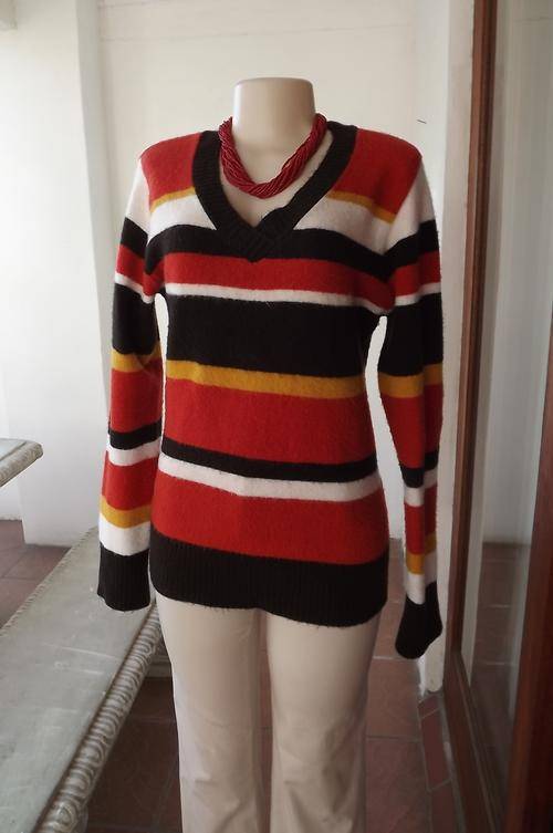 Warm OBR Jeans autumn colour stripe knitted pullover in size 40/16.Arylic/nylon yarn