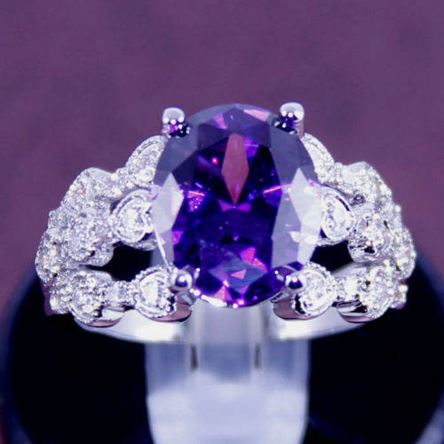 Purple Amethyst silver 18k white gold filled