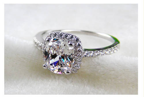 Simulated  Cushion Cut Diamond Ring