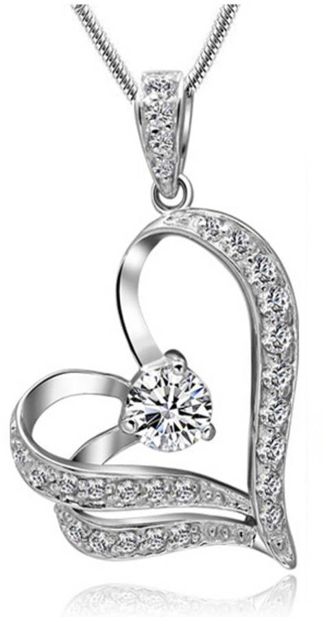 White Gold Double Heart Crystal Pendant Necklace