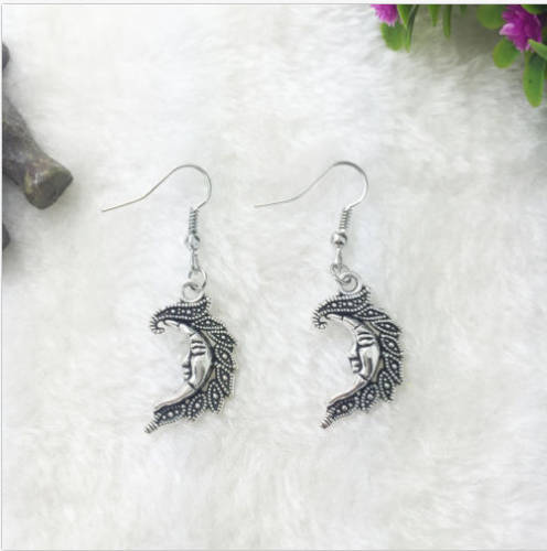 Tibetan silver Moon Pendant earrings