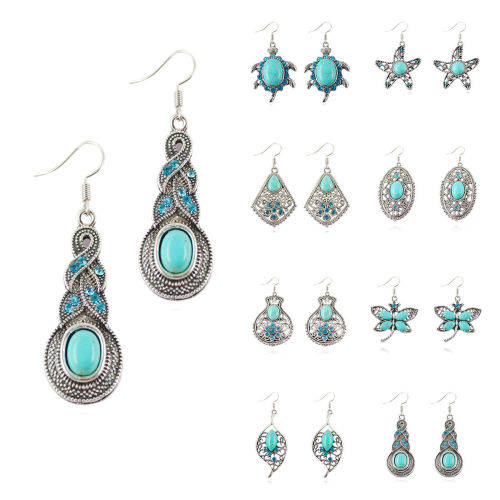 Tibetan Silver Vintage Turquoise Dangle Earrings( SPECIAL CRAZY WED LOW SHIPPING)