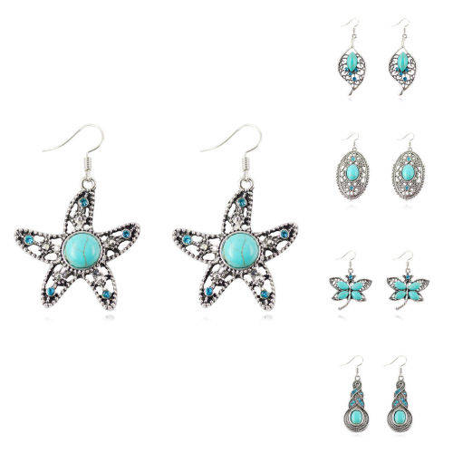 Tibetan Silver Vintage Turquoise Dangle Earrings( SPECIAL CRAZY WED LOW SHIPPING)