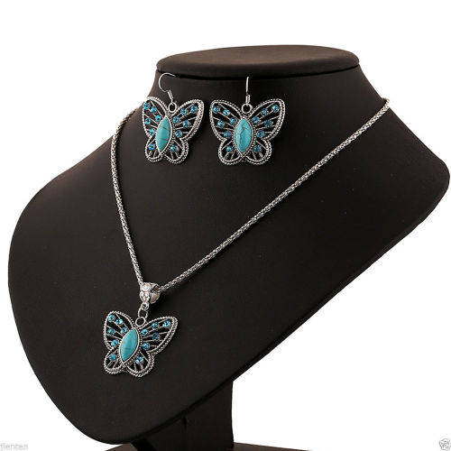 Tibetan silver butterfly earring and necklace set  ..