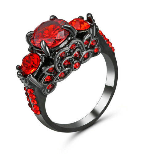 Stunning Ruby simulated black rhodium plated rings.. low shipping.local stock