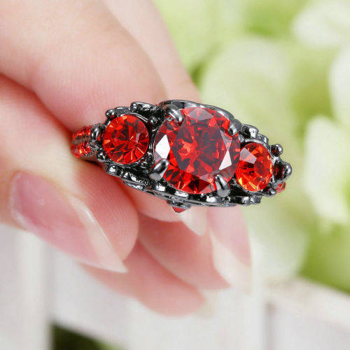 Stunning Ruby simulated black rhodium plated rings.. low shipping.local stock