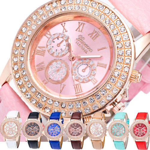 Stunning ladies Geneva crystal embedded watch analog