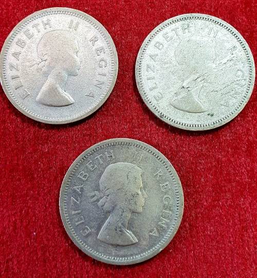 SHILLING 1955. SOUTH AFRICA . 3 X COINS. SILVER 16.5 gr. EXCEPTIONAL QUALITY.
