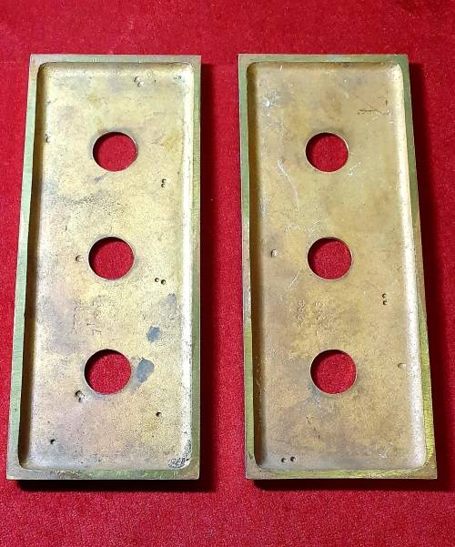 ANTIQUE SOLID BRASS LIGHT SWITCH COVERS. 2 X . 20CM LONG