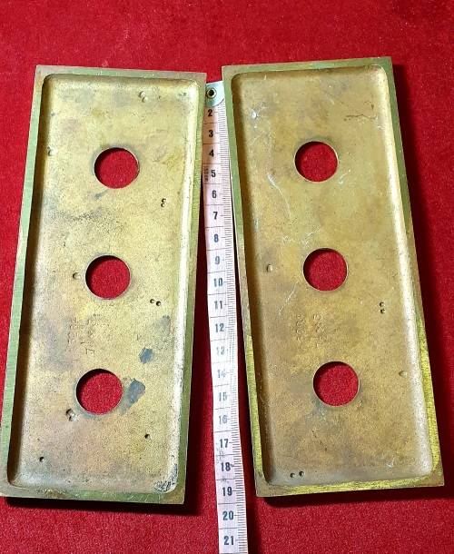 ANTIQUE SOLID BRASS LIGHT SWITCH COVERS. 2 X . 20CM LONG