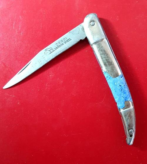 VINTAGE CARBON STEEL. OKAPI FOLDING KNIFE.  21 CM LONG