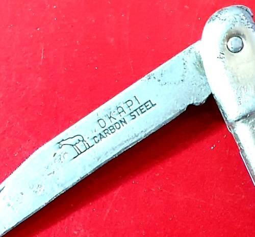VINTAGE CARBON STEEL. OKAPI FOLDING KNIFE.  21 CM LONG
