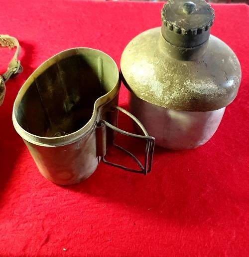 RHODESIAN ARMY / SADF. PATTERN 61/64 WATER BOTTLE, FIRE BUCKET, POUCH . WAR WORN.
