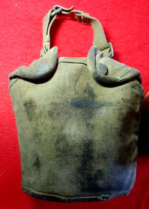 RHODESIAN ARMY / SADF. PATTERN 61/64 WATER BOTTLE, FIRE BUCKET, POUCH . WAR WORN.