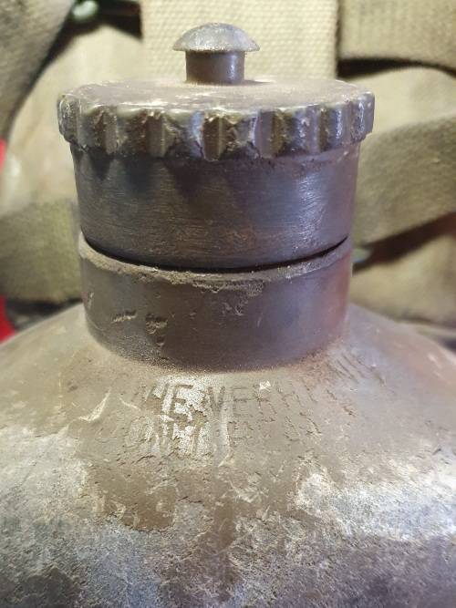 RHODESIAN ARMY / SADF. PATTERN 61/64 WATER BOTTLE, FIRE BUCKET, POUCH . WAR WORN.