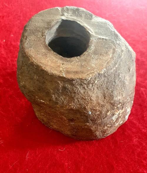 PREHISTORIC BOW DRILL FIRE STARTING STONE.SALVAGED AT BRANDBERG NAMIBIA EARLY 1900s BY SCHUTZTRUPPE