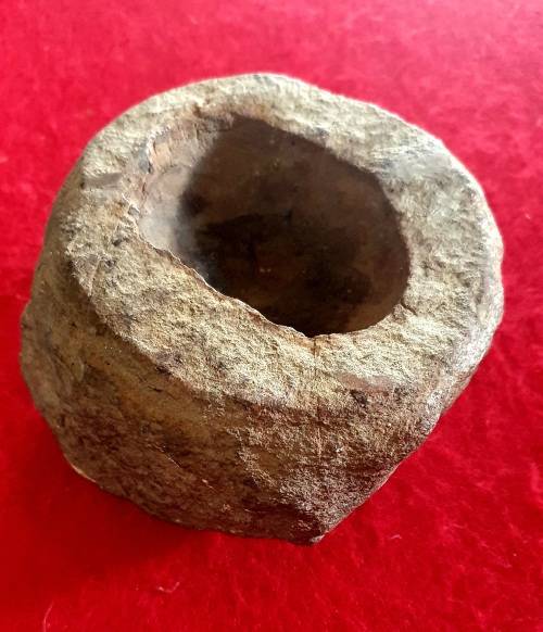 PREHISTORIC BOW DRILL FIRE STARTING STONE.SALVAGED AT BRANDBERG NAMIBIA EARLY 1900s BY SCHUTZTRUPPE