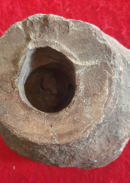 PREHISTORIC BOW DRILL FIRE STARTING STONE.SALVAGED AT BRANDBERG NAMIBIA EARLY 1900s BY SCHUTZTRUPPE