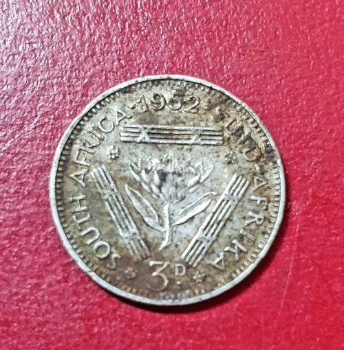 SILVER 3 PENCE S. A. ( 3D) 1952  George VI  EXCEPTIONAL CONDITION.
