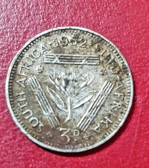 SILVER 3 PENCE S. A. ( 3D) 1952  George VI  EXCEPTIONAL CONDITION.