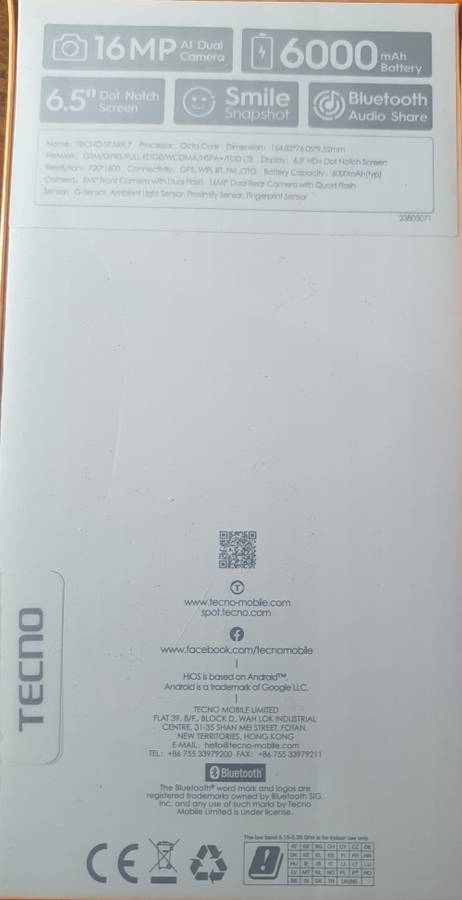 TECNO SPARK 7 CELL PHONE. 64GB 4G DS MORPHEUS BLUE. NEW IN UNOPENED BOX.
