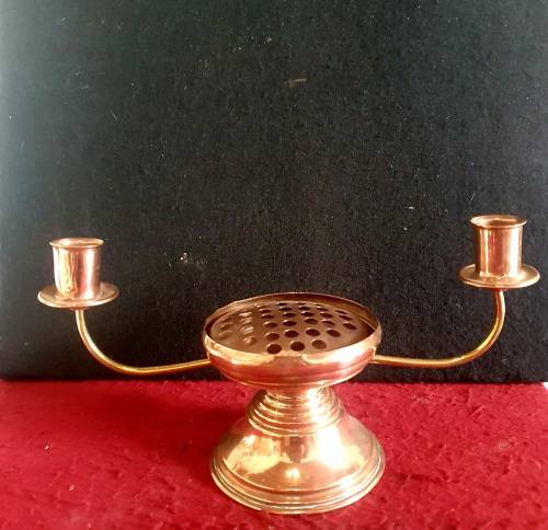 ANTIQUE BIG COPPER CANDELABRA WITH FLOWER ARRANGEMENT POT  . AWESOME DISPLAY !!