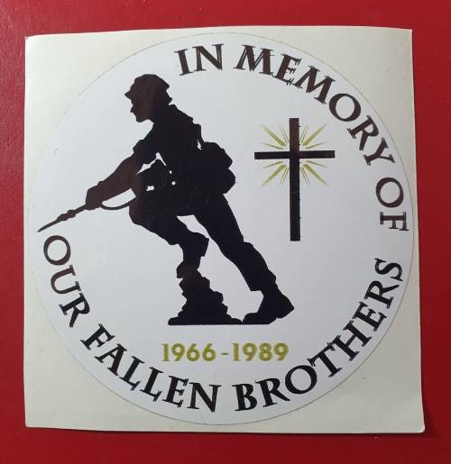QUALITY VINYL STICKER 9CM DIA. IN MEMORY OF OUR FALLEN BROTHERS. 1966-1989