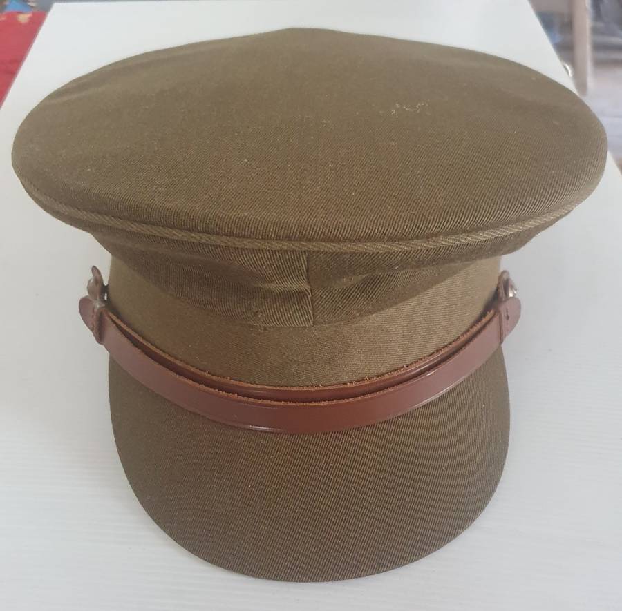 SA ARMY WW11 Officers cap. Leather band. SAPHI ,PRETORIA.