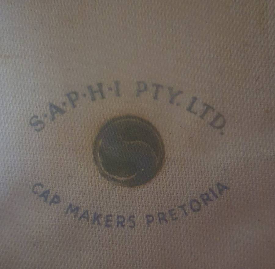 SA ARMY WW11 Officers cap. Leather band. SAPHI ,PRETORIA.